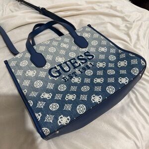 Guess Navy and Cream Patterned Tote